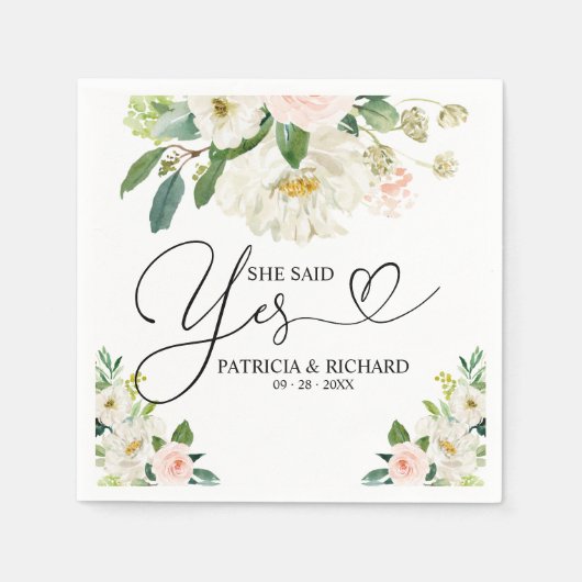 Ze zei ja, bloemenverlovingsfeestje servetten (Voorkant)