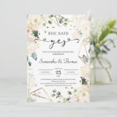 Ze zei ja boho ivoor roos groen verloving kaart (Staand voorkant)