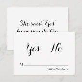 Ze zei "Ja" bruiloft RSVP Kaart (Voorkant / Achterkant)