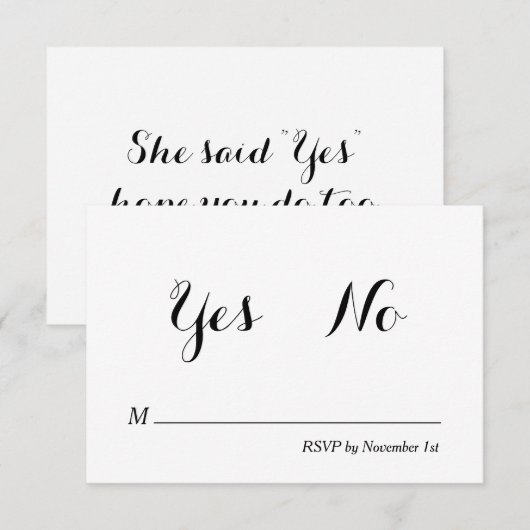 Ze zei "Ja" bruiloft RSVP Kaart (Voorkant / Achterkant)