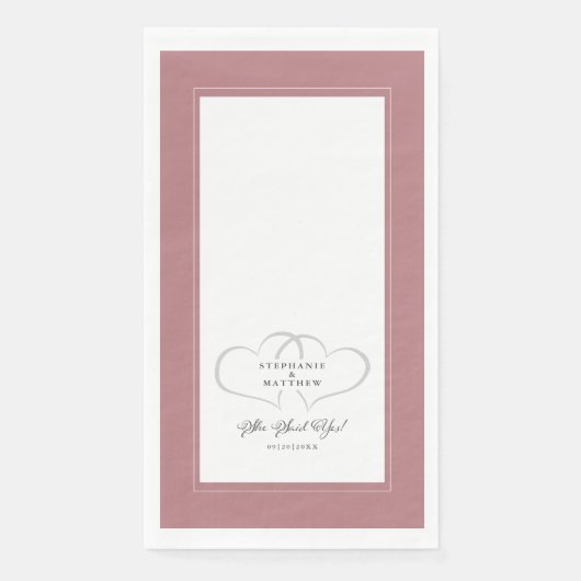 Ze zei ja bruiloft Verloving Elegant Dusty Roos Servet (Voorkant)