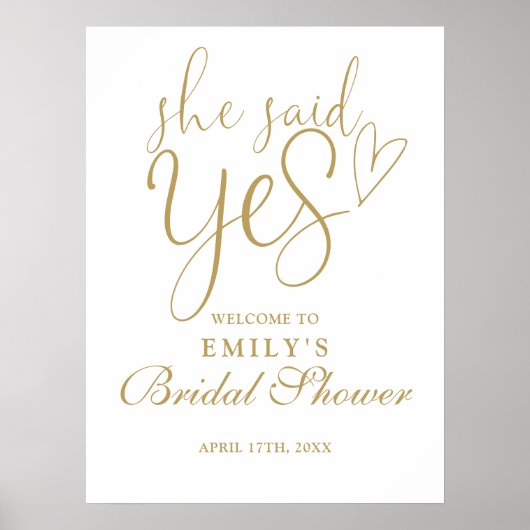 Ze zei ja Chic Gold Vrijgezellenfeest welkomstbord Poster (Voorkant)