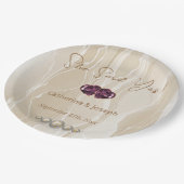 Ze zei ja, crème zijde & parels & harten papieren bordje (Gekanteld)