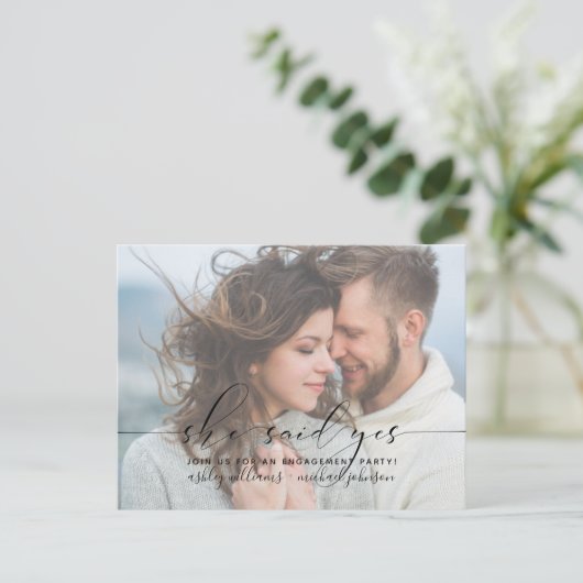 Ze zei ja dat de Calligrafie Engagement Party uitn Briefkaart (Staand voorkant)