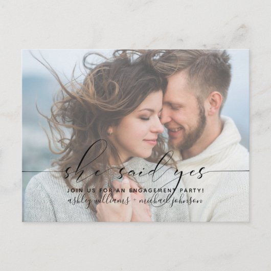 Ze zei ja dat de Calligrafie Engagement Party uitn Briefkaart (Voorkant)