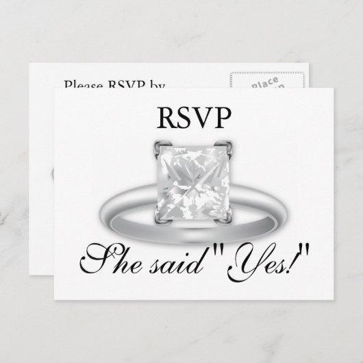 Ze zei ja! Diamond Ring RSVP-kaarten Uitnodiging Briefkaart (Voorkant / Achterkant)