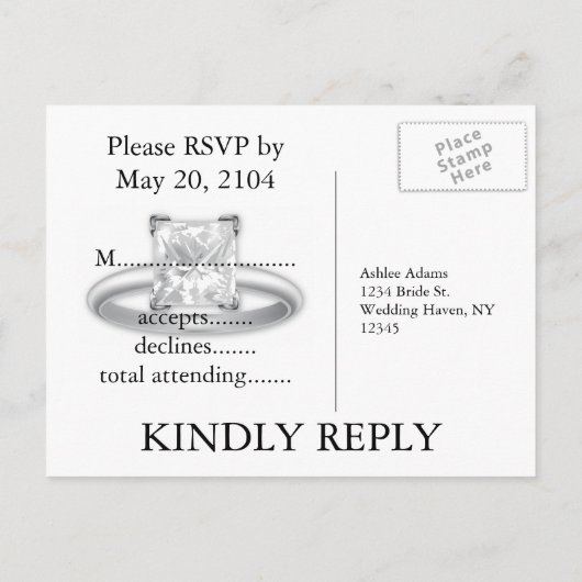 Ze zei ja! Diamond Ring RSVP-kaarten Uitnodiging Briefkaart (Achterkant)