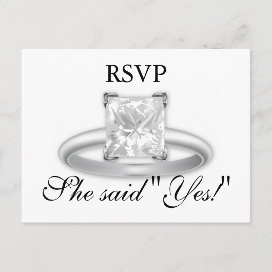 Ze zei ja! Diamond Ring RSVP-kaarten Uitnodiging Briefkaart (Voorkant)