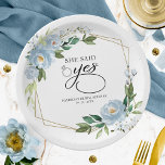 Ze zei: Ja Dusty Blue Geometric Vrijgezellenfeest Papieren Bordje<br><div class="desc">Ze zei: Ja Dusty Blue Geometric Vrijgezellenfeest Paper Bord</div>