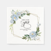 Ze zei: Ja Dusty Blue Geometric Vrijgezellenfeest Servet (Voorkant)