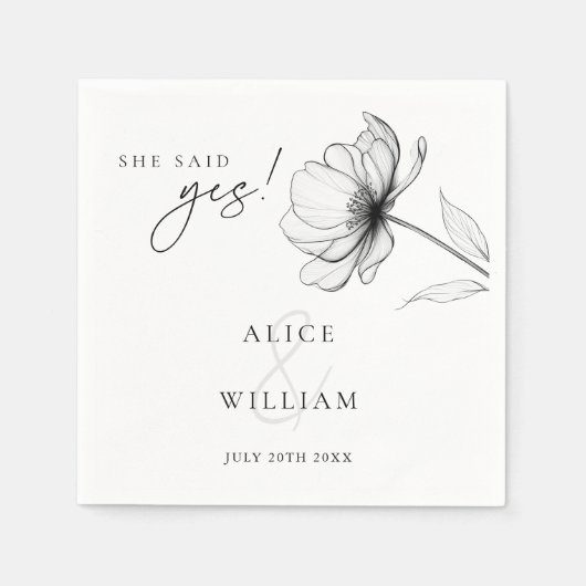 Ze zei ja, een elegante bloemen verlovingsfeest servet (Voorkant)