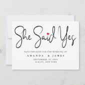 Ze zei ja eenvoudige minimalistische zwarte script save the date (Voorkant)