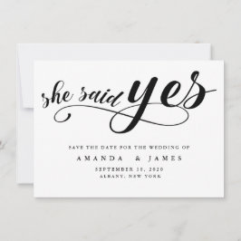 Ze zei ja eenvoudige minimalistische zwarte script save the date