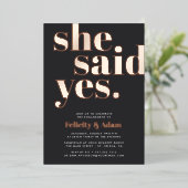 Ze zei ja | Engagement Party Folie Uitnodiging (Staand Voorkant)