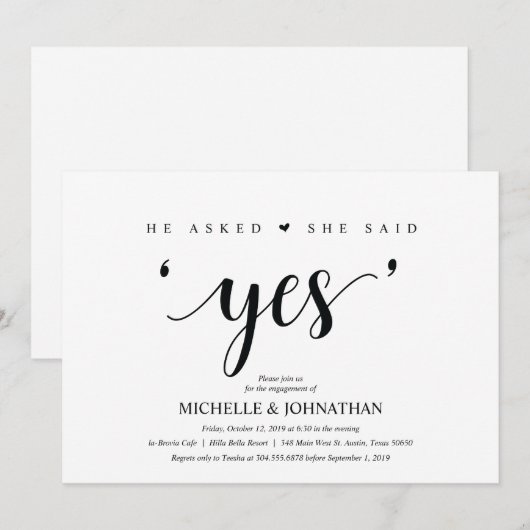 Ze zei ja, Engagement Party nodigt uit Kaart (Voorkant / Achterkant)