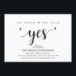 Ze zei ja, Engagement Party nodigt uit Kaart<br><div class="desc">Hij vroeg,  zei ze ja,  Engagement Party Invitation card. Het feest van de verlofpartij plannen met de te worden Bride en de te worden Groom? Nodig de gasten met deze perfecte Uitnodigingskaart uit. Voeg je gegevens toe in het overeenkomende zwarte lettertype/lettertype.

#TeeshaDerrick</div>