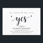 Ze zei ja, Engagement Party nodigt uit Kaart<br><div class="desc">Hij vroeg,  zei ze ja,  Engagement Party Invitation card. Het feest van de verlofpartij plannen met de te worden Bride en de te worden Groom? Nodig de gasten met deze perfecte Uitnodigingskaart uit. Voeg je gegevens toe in het overeenkomende zwarte lettertype/lettertype.

#TeeshaDerrick</div>
