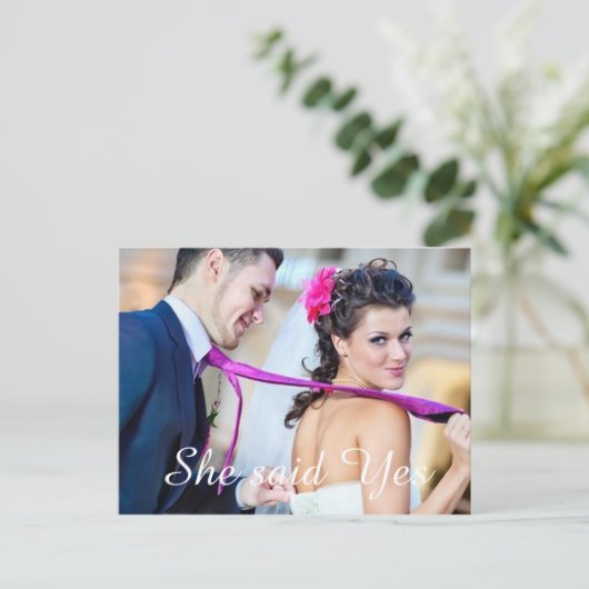 Ze zei: Ja Fancy foto Opslaan Datum Aankondigingskaart (Staand voorkant)