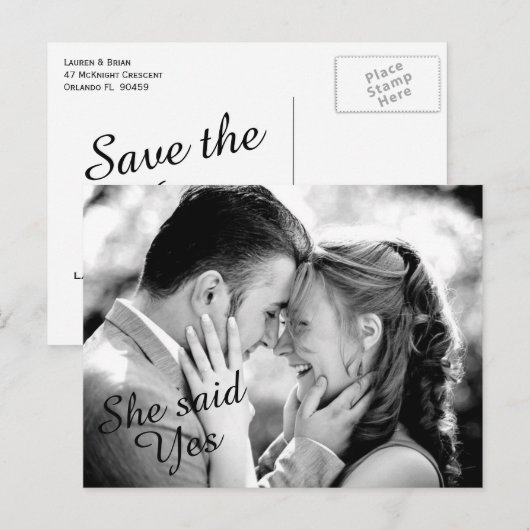 Ze zei: Ja Fancy foto Opslaan Datum - zwart Aankondigingskaart (Voorkant / Achterkant)