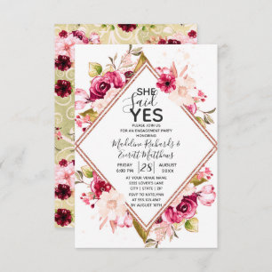 Ze zei ja Floral Engagement Party uitnodiging