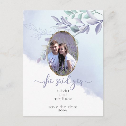 Ze zei ja Floral Oval Save the Date Briefkaart (Voorkant)