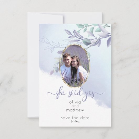 Ze zei ja Floral Oval Save the Date Kaart (Voorkant)