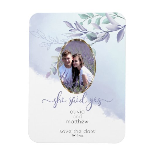 Ze zei ja Floral Oval Save the Date Magneet (Verticaal)