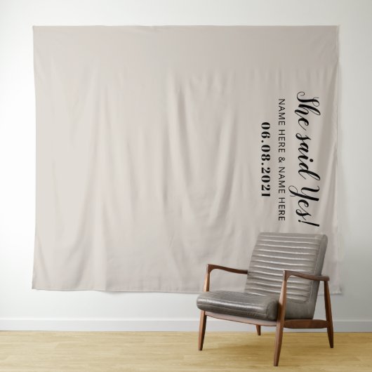 Ze zei ja foto booth Verloving achtergrond Wandkleed (In Situ (horizontaal))