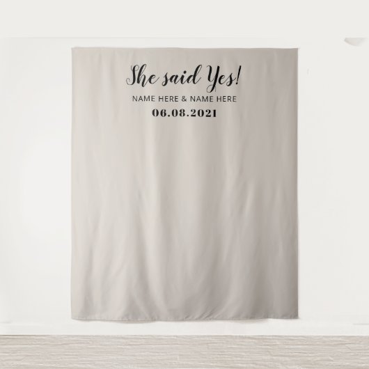Ze zei ja foto booth Verloving achtergrond Wandkleed (Voorkant)