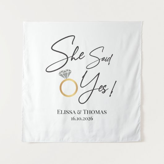 Ze zei ja! Geëngageerde bruiloft Backdrop banner Wandkleed (Voorkant)