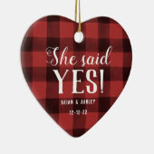 Ze zei ja! Geëngageerde foto Red Buffalo Check Keramisch Ornament (Rechts)