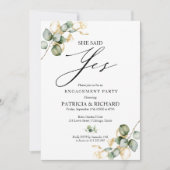 Ze zei ja, Gold Greenery Engagement Party Kaart (Voorkant)