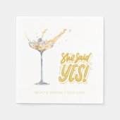 Ze zei ja gouden champagne verlovingsfeest servet (Voorkant)