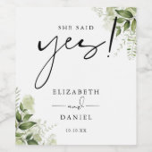 Ze zei ja Greenery Floral Engagement Party Wijn Etiket (Enkel label)