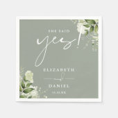 Ze zei ja Greenery Sage Green Engagement Party Servet (Voorkant)