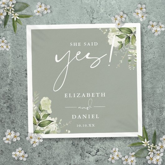 Ze zei ja Greenery Sage Green Engagement Party Servet