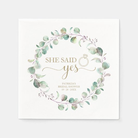 Ze zei ja groen eucalyptus Vrijgezellenfeest dutje Servet (Voorkant)