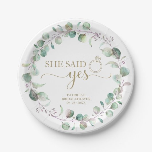 Ze zei ja groen Eucalyptus Vrijgezellenfeest Pap Papieren Bordje (Voorkant)