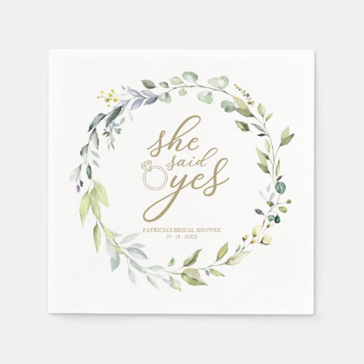 Ze zei ja groen eucalyptus Vrijgezellenfeest Servet (Voorkant)