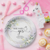 Ze zei ja groen geometrisch bruids- papieren bordje (Feest)