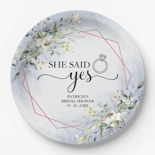 Ze zei ja groene geometrische bruiloft servetten P Papieren Bordje (Voorkant)