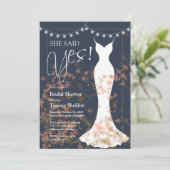 Ze zei ja Herfst Blauwe Bridal Uitnodiging (Staand voorkant)