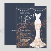 Ze zei ja Herfst Blauwe Bridal Uitnodiging (Voorkant / Achterkant)