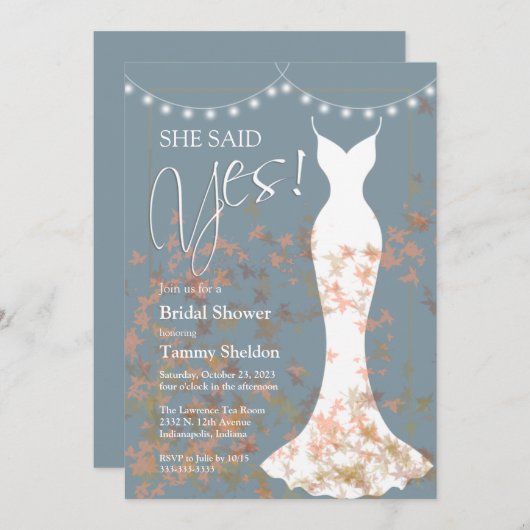 Ze zei ja Herfst Blauwe Bridal Uitnodiging (Voorkant / Achterkant)