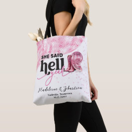 Ze zei ja hoor roze western hoed hoed bruiloft tote bag