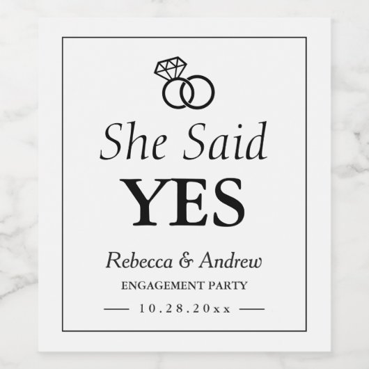 Ze zei ja | Huwelijksring verlovingsfeest Wijn Etiket (Enkel label)