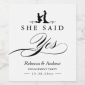 Ze zei ja | Huwelijksverlovingsfeest Wijn Etiket (Enkel label)