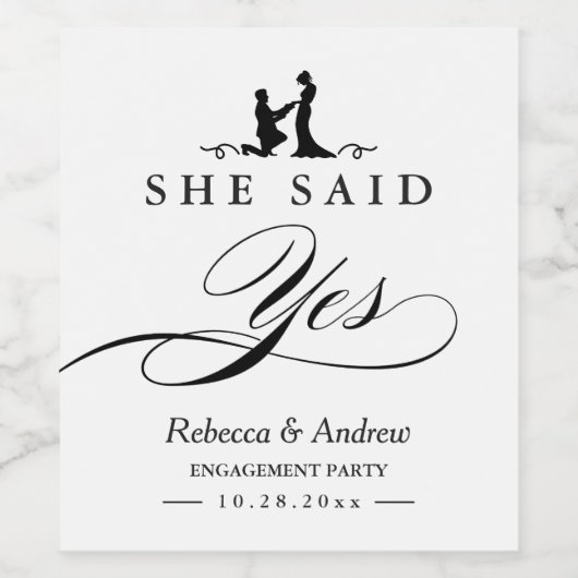 Ze zei ja | Huwelijksverlovingsfeest Wijn Etiket (Enkel label)