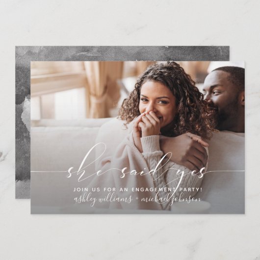 Ze zei ja kalligrafie QR Code Engagement Party Kaart (Voorkant / Achterkant)