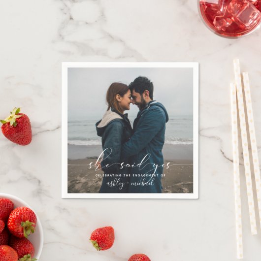 Ze zei ja kalligrafie verlovingsfeestfoto servet (Insitu)